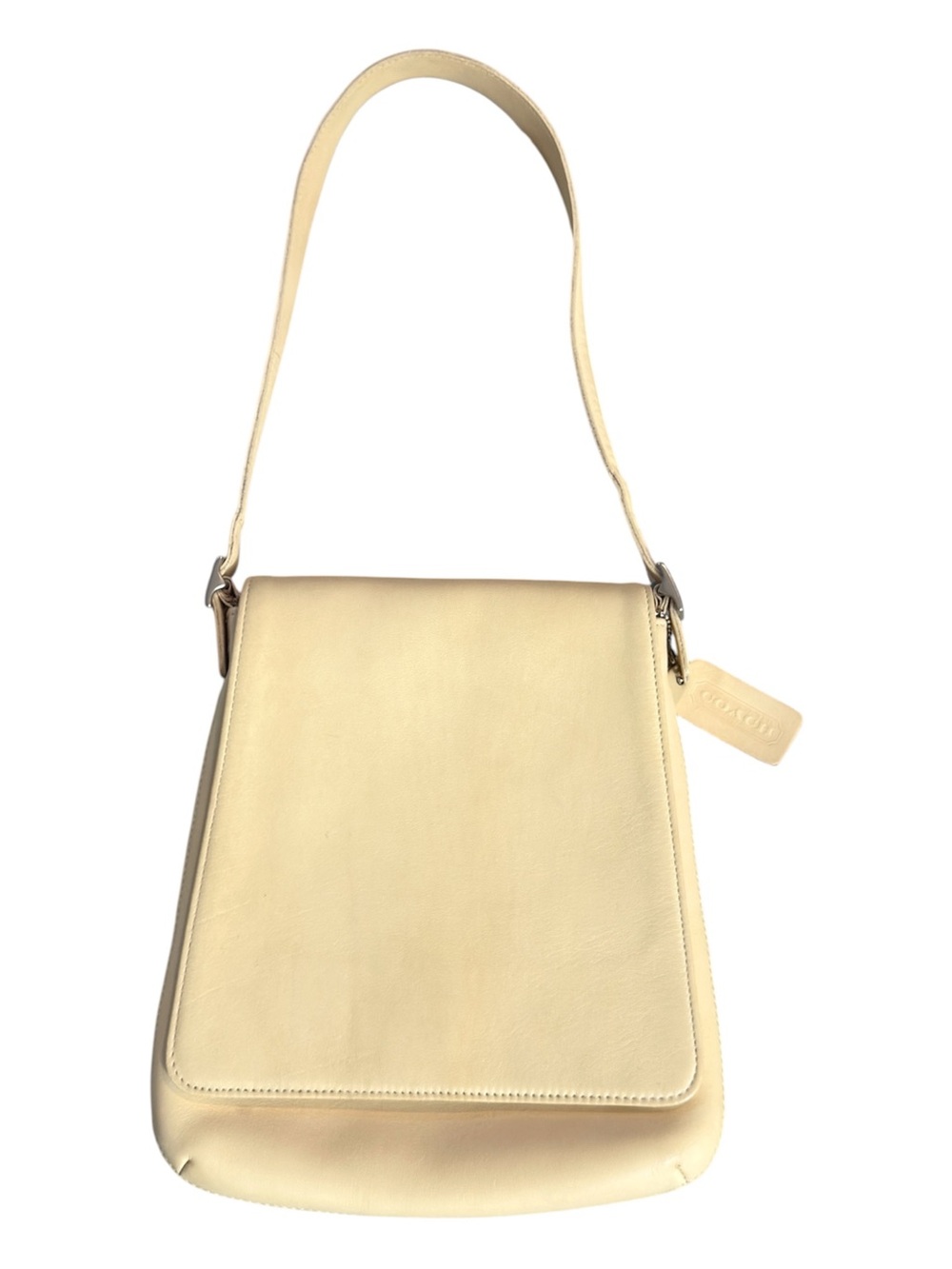 Vintage Coach North South slim flap shoulder bag w/hangtag light yellow leather